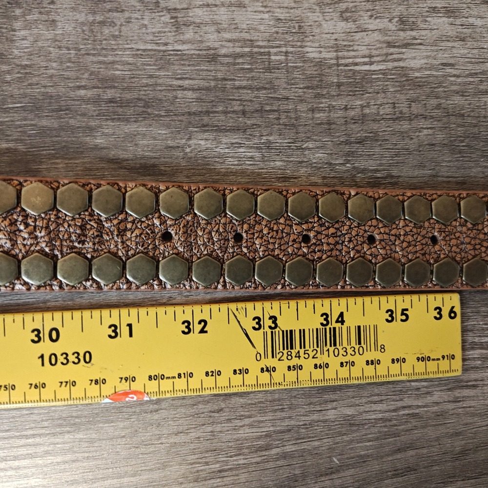 Leatherock Studded Belt Womens M 34 Bronze Metallic Leather Hexagon Buckle 8262 - Picture 10 of 11